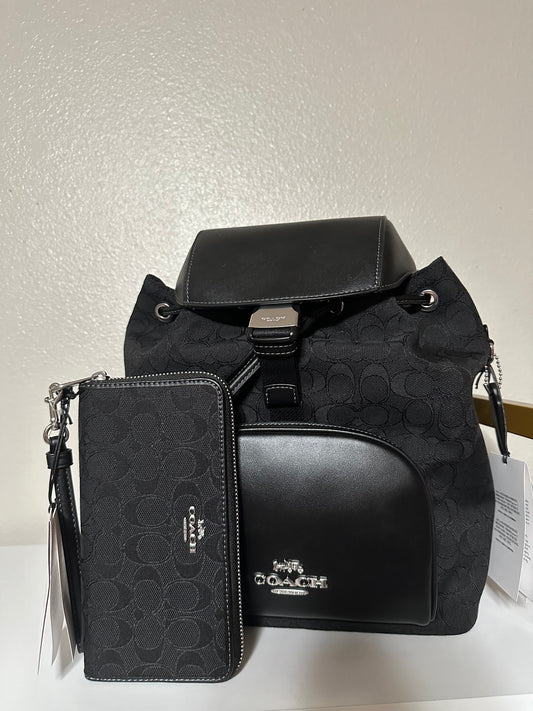 Coach signature jacquard backpack & wallet set