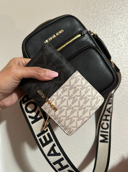 Michael Kors small messenger Blk, & medium bifold set